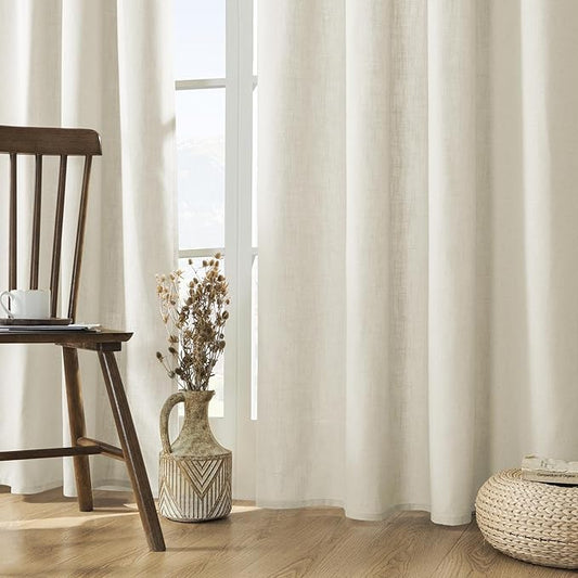 Joydeco Linen Curtains 84 Inch Length 2 Panels,Light Filtering Drapes 52 Inches Wide with Back Tab Rod Pockets (84" L x 52" W, Ivory on Linen)