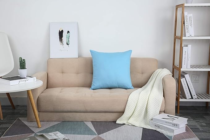 TangDepot Cotton Solid Throw Pillow Covers, 18" x 18" , Sky Blue, 1 Count (Pack of 1)