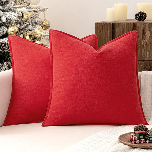 MIULEE Christmas Decorative Linen Pillow Covers 20x20 Inch Red Boho Farmhouse Neutral Couch Throw Pillows for Bed Pack of 2 Accent Modern Pillowcase Sofa Livingroom Home Decor