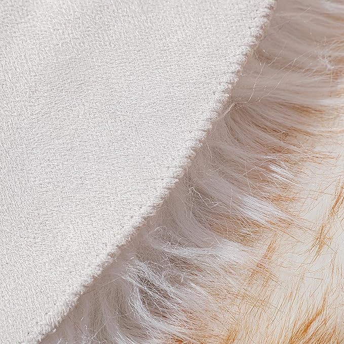 Faux Fur Rug Sheepskin Shag Fluffy Fuzzy 3x4 ft Rugs for Bedroom Bedside Bed Floor Living Room Plush Rectangle High-Density Cushion Carpet Super Sofa Cover White and Yellow