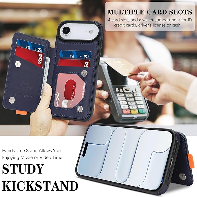 GUERNICA for iPhone 17 Air (6.7") Case Wallet with Card Holder, RFID Blocking Leather Protection, Shockproof Women Men Phone Case for iPhone Air, Blue