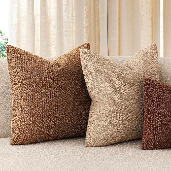 Foindtower Decorative Textured Boucle Throw Pillow Covers Accent Solid Pillow Cases Neutral Soft Cozy Couch Cushion Case for Chair Sofa Bedroom Living Room Home Decor 20x20 Inch,1PC,Hazel Brown