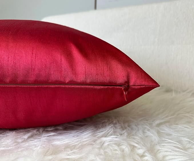 Aiking Home 26x26 Inches Faux Silk Square European Shams, Zipper Closure, Red (Set of 2)