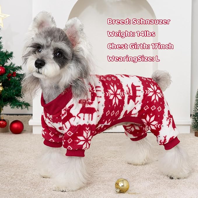 XPUDAC Christmas Dog Sweater Fleece Dog Pajamas for Small Medium Dogs Girl Boy Winter Puppy Clothes Holiday Puppy Onesie Cat Pjs Jammies, S