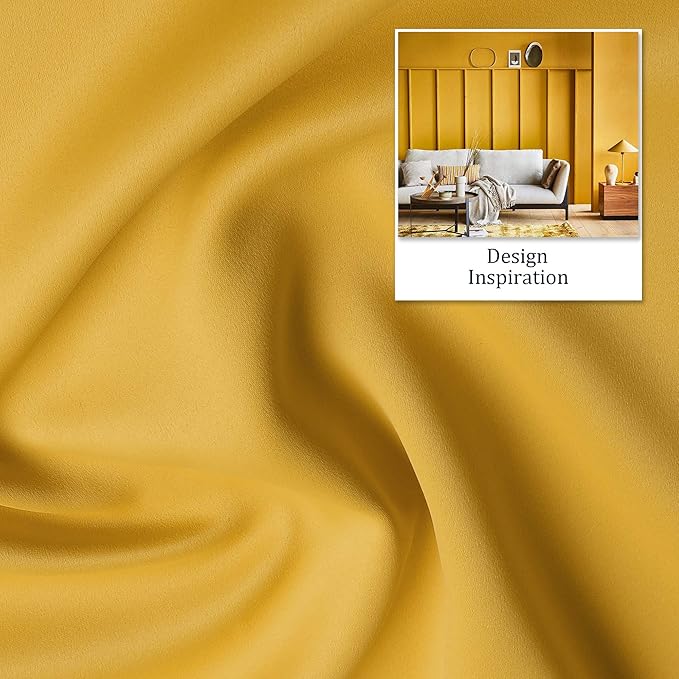 DUALIFE Gold Yellow Curtains 72 Inches Long-Blackout Curtain Panels for Bedroom Room Darkening Gold Solid Window Drapes for Living Room Thermal Insulated Grommet Top 42Wx72L,2 Panels