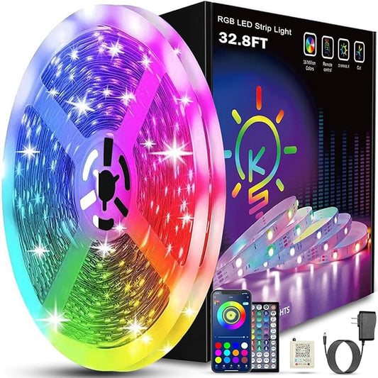 Keepsmile 32.8ft Strip Lights Smart App Music Sync Color Changing RGB Bluetooth LED Strips with Remote Led Lights for Bedroom Home Decoration