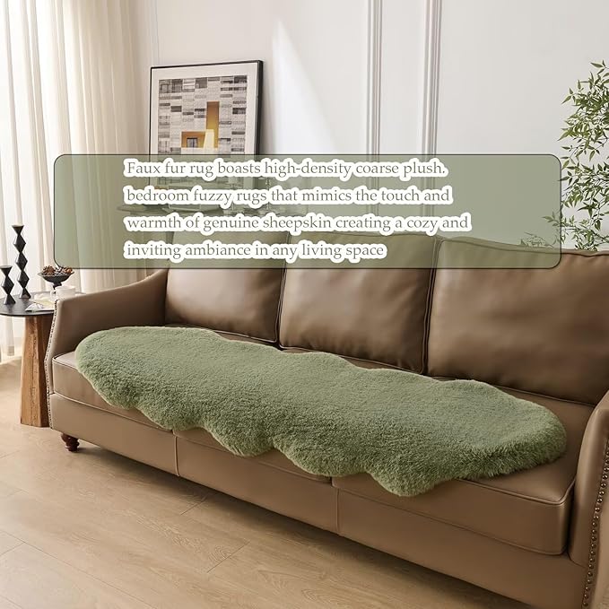 1700GSM Fuzzy Faux Sheepskin Fur Area Rug,Extra Soft Faux Fur Mat,Fluffy Shaggy Fur Rug for Bedroom Living Bedside Rug Room Decor-Sage Green, 2 x3 ft