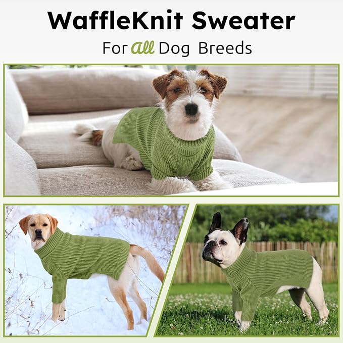 Queenmore Large Dog Turtleneck Sweater, Check Pattern, Green XXL
