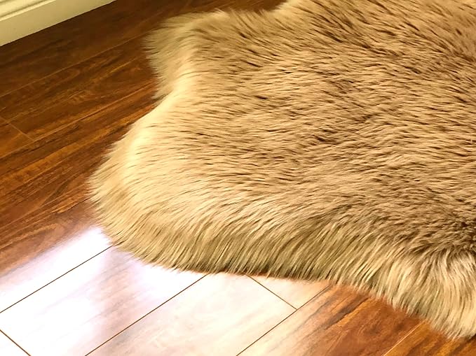 LAMBZY Faux Sheepskin Hypoallergenic Free Shape Silky Shag Rug, Luxury Shaggy Plush Carpet for Bedrooms Living Room Kids Rooms Sofa Floor Rugs (Duo Decto 12 Pelts, 180x360cm, Camel)