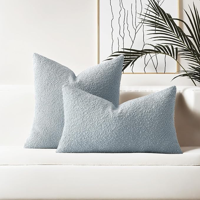HAUSSY Set of 2 26x26 Decorative Throw Pillow Covers, Soft Cozy Euro Pillow Shams Textured Boucle, Home Decor for Couch Bed Living Room, Dusty Blue