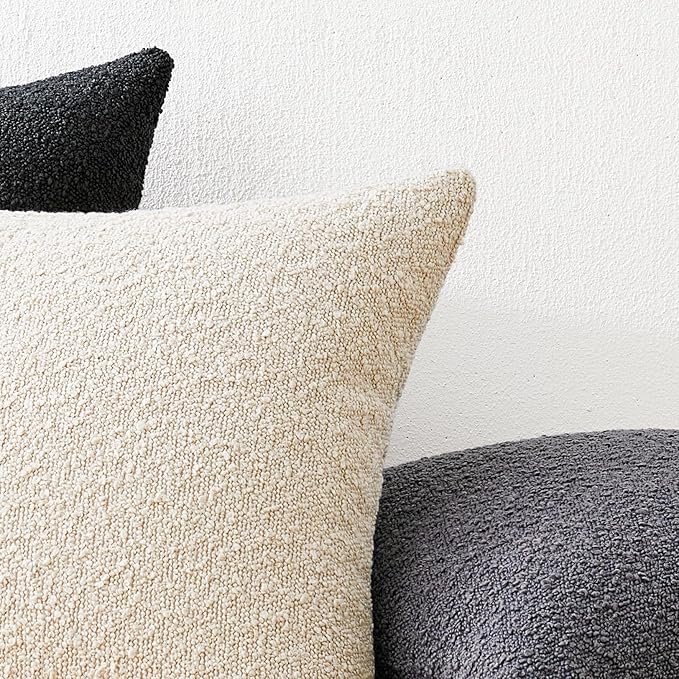 Mixhug Decorative Boucle Throw Pillow Covers, Dark Gray, 18 x 18 Inches, Pack of 2 - Textured Boho Pillow Covers for Couch and Bed