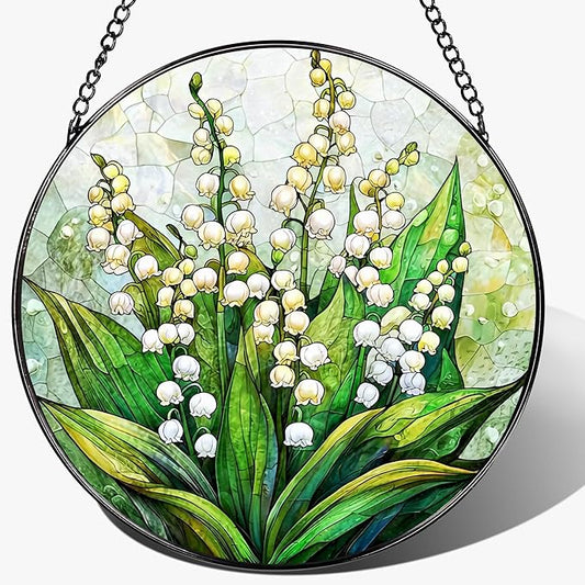 8'' Lily of the Valley Sun Catcher Ornament, Stained Glass Window Hanging, Suncatchers for Windows Hanging Ornaments, Window Decor | Flower Lover Gift, Mother's Day, Christmas, Birthday Gifts
