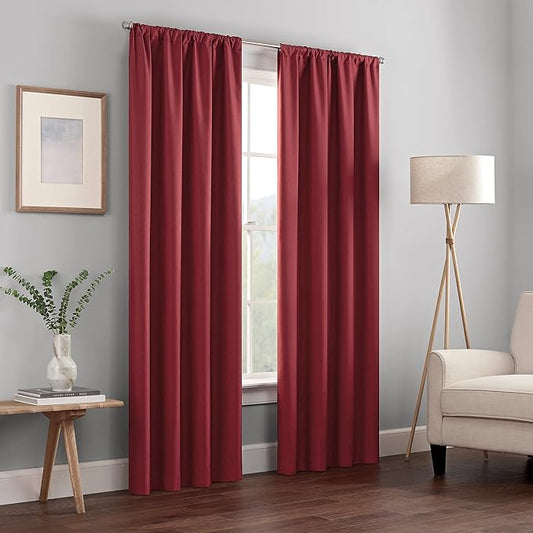 ECLIPSE Kendall Modern Blackout Thermal Rod Pocket Window Curtain for Bedroom or Living Room (1 Panel), 42" x 54", Ruby