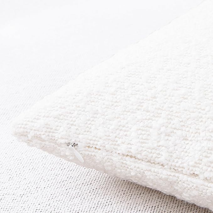 Mixhug Decorative Boucle Throw Pillow Covers, White, 12 x 20 Inches, Pack of 2 - Textured Boho Pillow Covers for Couch and Bed
