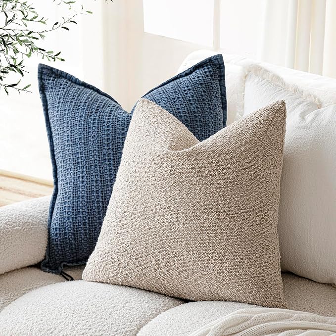 Foindtower Decorative Textured Boucle Throw Pillow Covers Accent Solid Pillow Cases Neutral Soft Cozy Couch Cushion Case for Chair Sofa Bedroom Living Room Home Decor 16x16 Inch,1PC, Oatmeal