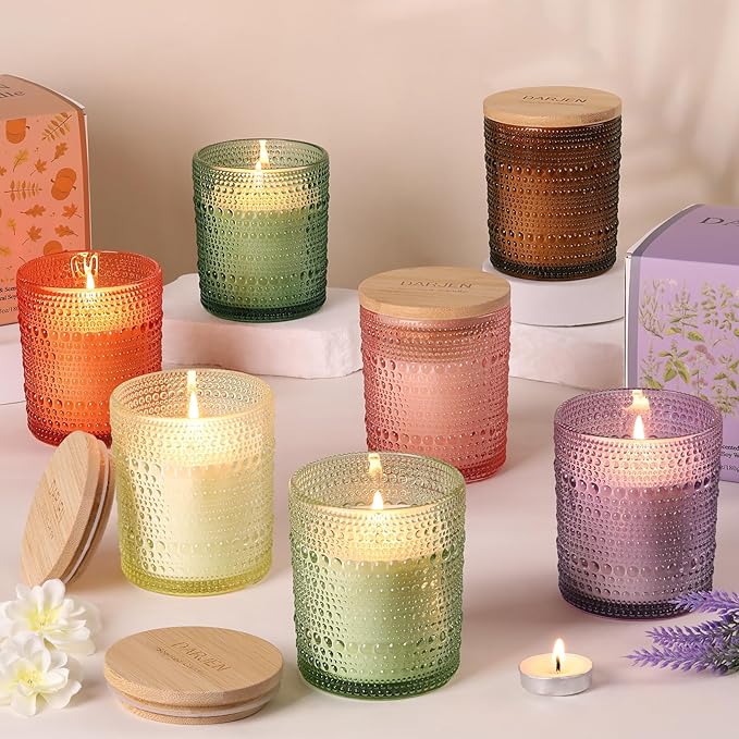DARJEN Sandalwood Candles for Home- 6.3oz 42H Natural Soy Wax Aromatherapy Jar Candle with Strong Scent, Decorative Aesthetic Candles for Home Office, Evening Wind-Down, Luxury Gift for Man Cave