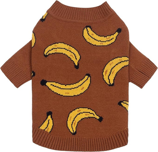 Fitwarm Banana Dog Sweater, Thermal Dog Winter Clothes for Small Dogs Boy Girl, Pet Outfit, Brown, Yellow, Small