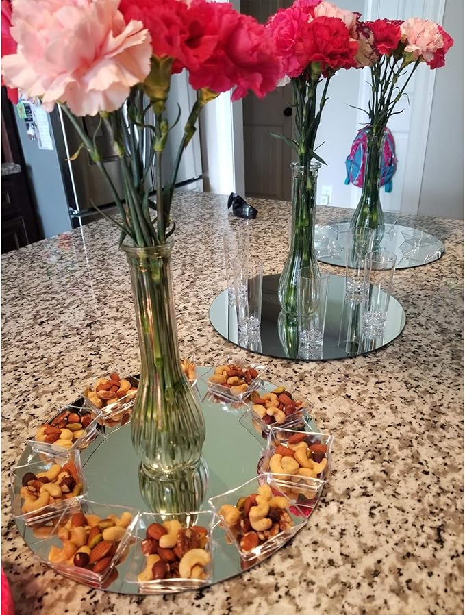 WGVI WGV Large Round Mirror Plate 12" Diameter, 4.5 mm Thickness, Frameless Sanded Edges, Quality Thick Candle Tray, Home Event Party Wedding Table Centerpiece Wall Decor, 1 Piece