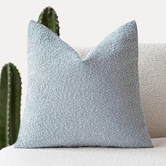 Foindtower Decorative Textured Boucle Throw Pillow Covers Accent Solid Pillow Cases Neutral Soft Cozy Couch Cushion Case for Chair Sofa Bedroom Living Room Home Decor 16x16 Inch,1PC,Light Blue