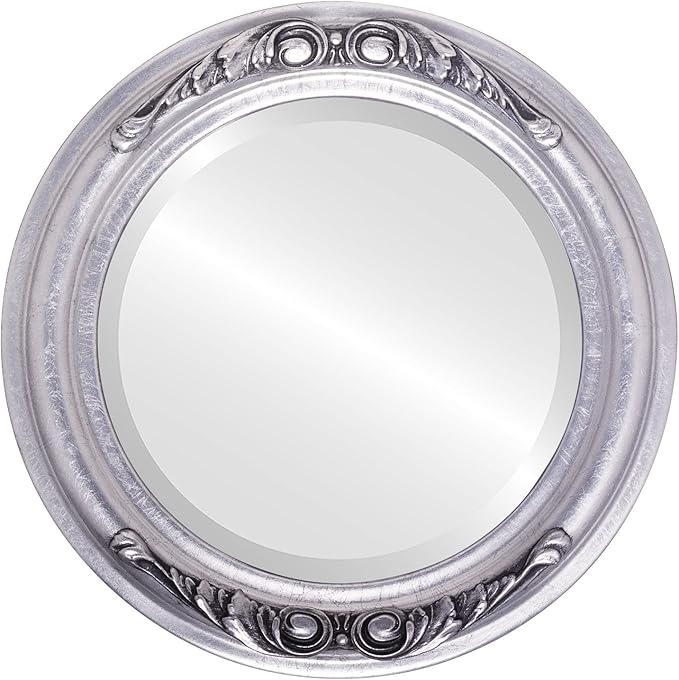 OVALCREST Round Beveled Wall Mirror for Home Decor - Florence Style - Silver Leaf with Black Antique - 28x28 Outside Dimensions