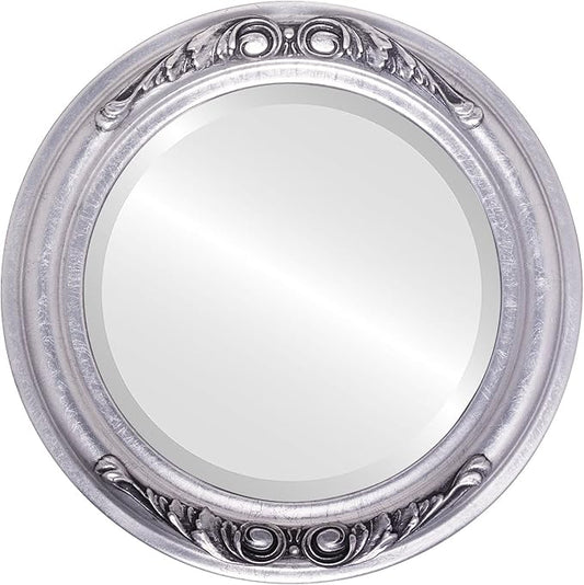 OVALCREST Round Beveled Wall Mirror for Home Decor - Florence Style - Silver Leaf with Black Antique - 18x18 Outside Dimensions