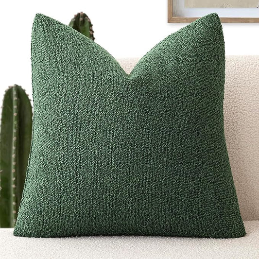 Foindtower Decorative Textured Boucle Throw Pillow Covers Accent Solid Pillow Cases Neutral Soft Cozy Couch Cushion Case for Chair Sofa Bedroom Living Room Home Decor 22x22 Inch,1PC,Pine Green