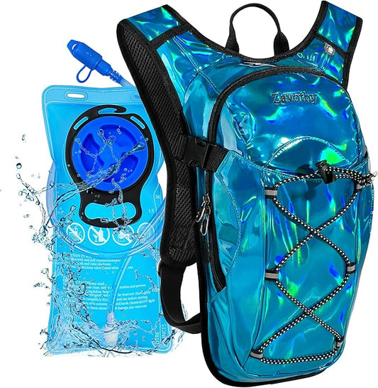 Reflective Hydration Backpack, Hydration Pack - Water Backpack with 2L Hydration Bladder, Essential for Festivals - Rave Hydration Pack for Hiking, Running, Cycling, and Festivals