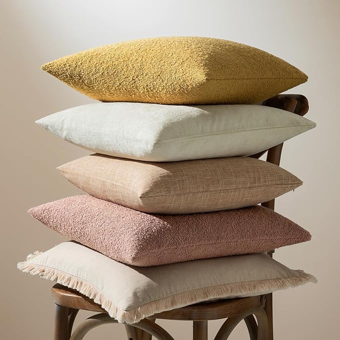 MIULEE 20x20 Inch Decorative Pillow Covers for Couch Bed Set of 2 Textured Boucle Neutral Spring Throw Pillows Valentine Blush Pink Accent Solid Cushion Pillowcases Sofa Livingroom Home Decor