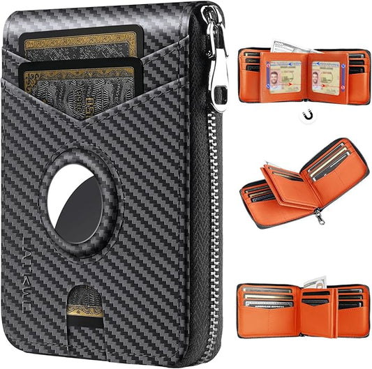 Men’s RFID Blocking Zipper Large Dimensions Wallet with 2 ID Windows - Large Capacity Design, 13 Credit Card Slots