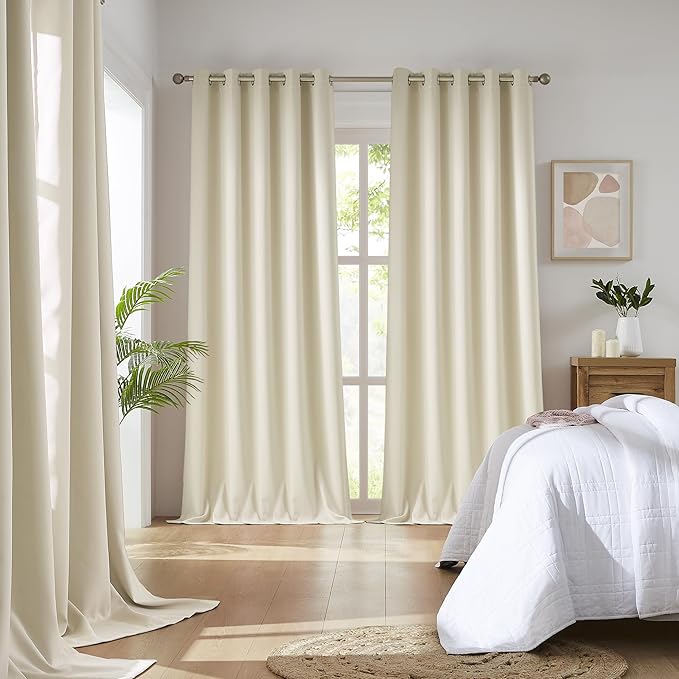 DUALIFE Extra Long Cream Beige 120 Inch Length Curtains 10 FT Blackout Window Drapes for Bedroom Room Darkening Grommet Curtains 60 x 120 Inches Long Buttercream 2 Panels