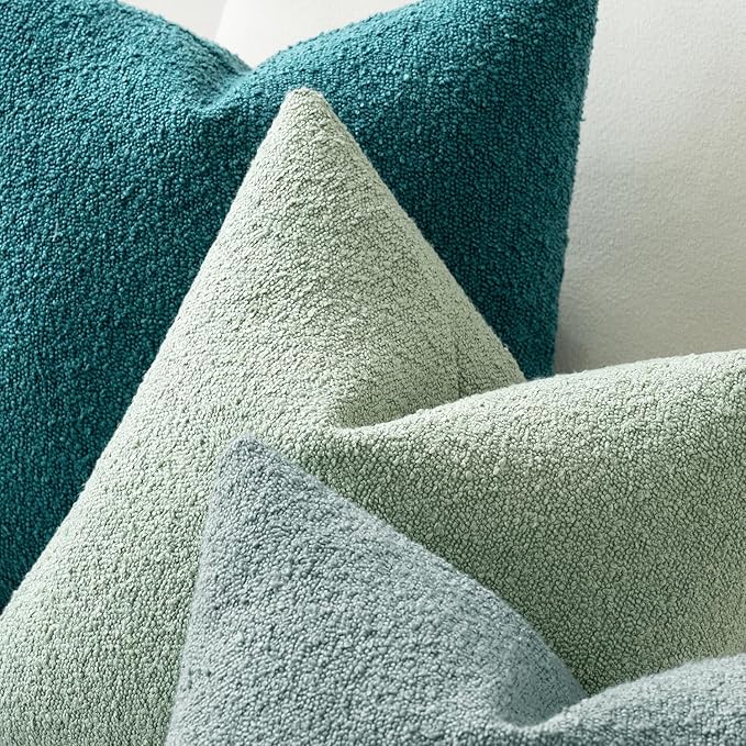MIULEE 18x18 Inch Decorative Pillow Covers for Couch Bed Set of 2 Textured Boucle Neutral Winter Throw Pillows Aqua Blue Accent Solid Cushion Pillowcases Sofa Livingroom Home Decor