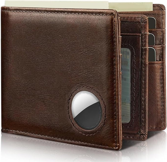 Mens Wallet With AirTag Holder, Bifold Leather RFID Blocking 1-2 ID Windows 12-13 Card Holders, Gift Box and Screen Protector Included, AirTag Not Included