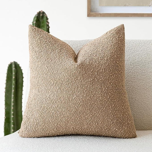 Foindtower Decorative Textured Boucle Throw Pillow Covers Accent Solid Pillow Cases Neutral Soft Cozy Couch Cushion Case for Chair Sofa Bedroom Living Room Home Decor 26 x 26 Inch,Taupe Khaki Camel