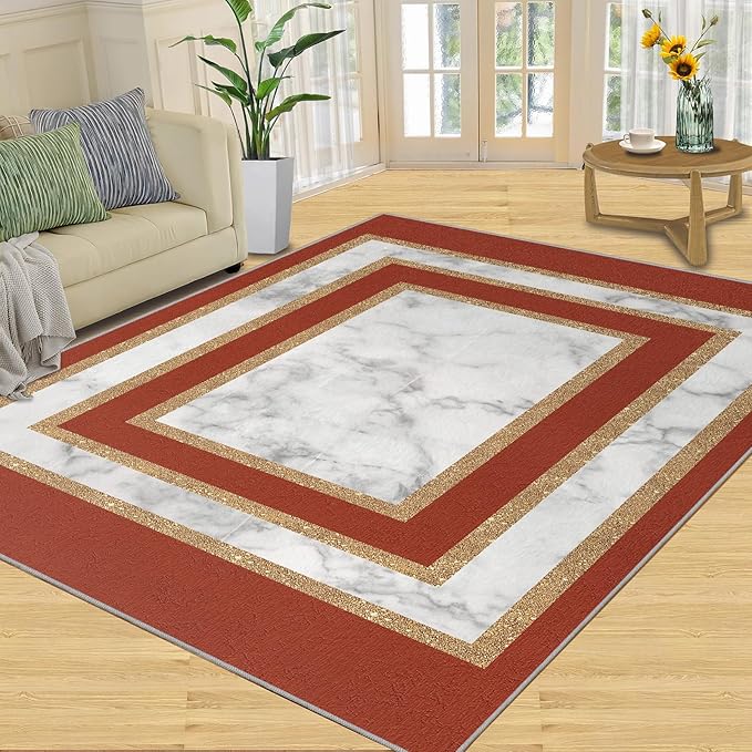 Marble Area Rug for Bedroom Gray White Marble Carpet European Light Luxury Rugs Simple Gilded Geometry Rug Pad for Kitchen Dining Room 5x8ft
