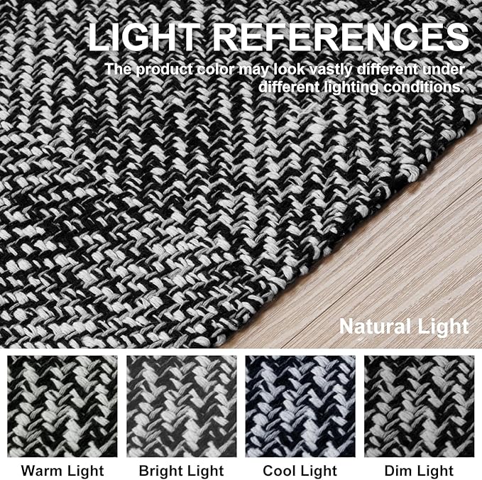 Collive Hallway Runner Rug, 2' x 5' Soft Washable Kitchen Runner Rug, Black Contemporary Modern Laundry Room Rugs Indoor Hand-Woven Cotton Carpet for Bedroom Entryway Front Door Farmhouse