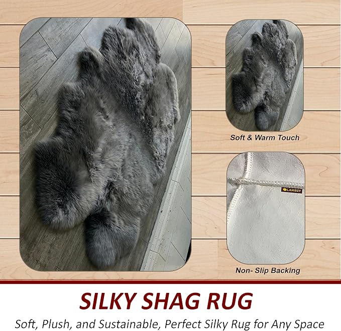 Free Shape Luxury Soft Fluffy Shag Area Rug Double 2'x6', 60x180cm - Vegan Fur Ultra Soft Indoor Carpet Nursery Rugs for Bedroom Home Decor, Dark Grey