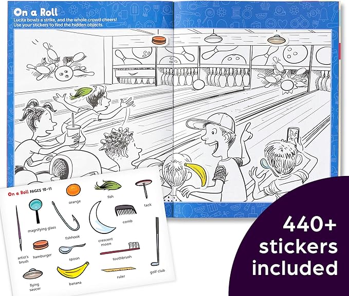 Highlights Hidden Pictures Sticker Challenge Sticker Book Set for Kids Ages 6 and Up, 4-Pack, 64 Pages of Seek and Find Activities, Double as Coloring Books, 440+ Stickers