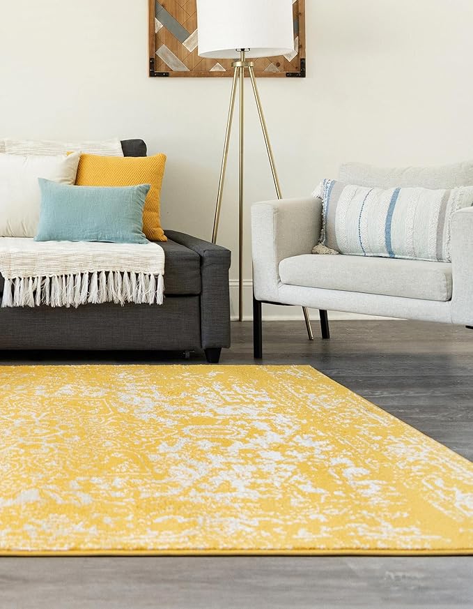 Rugs.com Arlington Collection Rug – 9' x 12' Yellow Medium-Pile Rug Perfect for Living Rooms, Large Dining Rooms, Open Floorplans