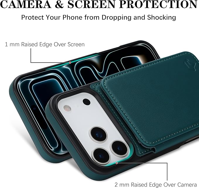 GUERNICA for iPhone 17 Pro (6.3") Case Wallet with Card Holder, RFID Blocking Leather Protection, Shockproof Women Men Phone Case for Apple 17 Pro, Green