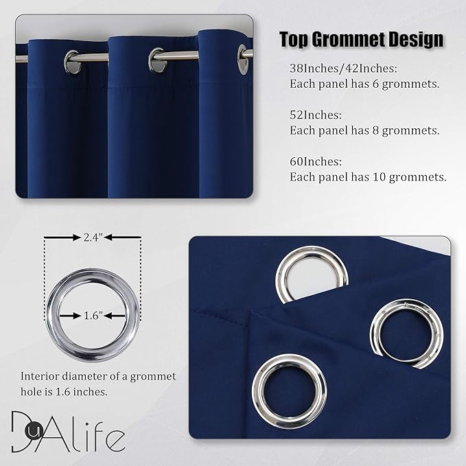 DUALIFE Navy Blue Blackout Curtains 45 Inch Length for Bedroom Thermal Insulated Blue Solid Window Drapes with Grommet Curtains Panels for Living Room Boys Kids Room 38x45 Inches Long