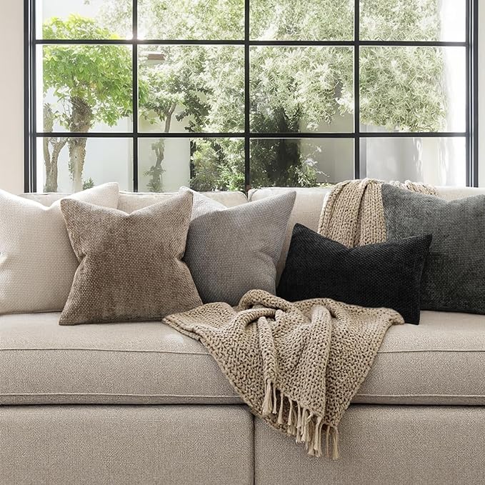 MIULEE Pack of 2 Couch Throw Pillow Covers 16x16 Inch Light Gray Modern Boho Accent Decorative Pillow Covers Soft Chenille Farmhouse Cushion Covers for Home Decor Bed Sofa Living Room