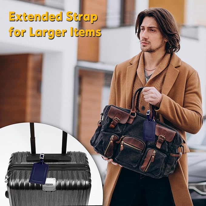 Travelambo 8 Pack Luggage Tags Faux Leather for Suitcases Travel Bag Labels Travel Accessories Essential with Protection Cover ID (Deep Blue)