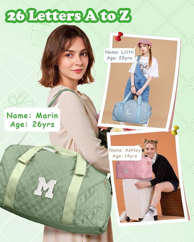 Elilier Initial Duffle Bag for Travel Women Girls Gift: Personalized Weekender bags, Dance Cheer bag Sports for Girl, Kid Gymnastics Bags, Birthday Gifts for Women Girls Kids Teens Mom Teacher