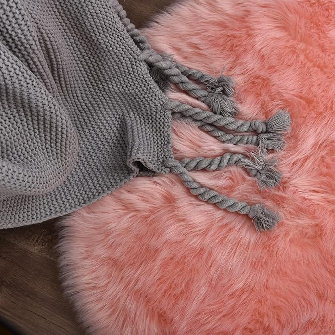 Pink Faux Sheepskin Fuzzy Fur Rugs for Bedroom Washable Shaggy Area Rugs for Living Room 3x5 Nursery Rug
