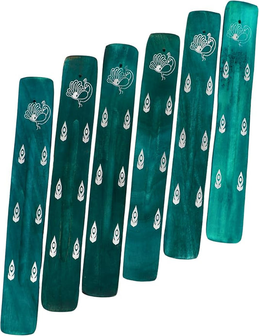 Hosley Set of 6 Wooden Incense Burner Green 10" Long Ideal Gift for Wedding, Aromatherapy, Zen, Spa, Reiki, Meditation