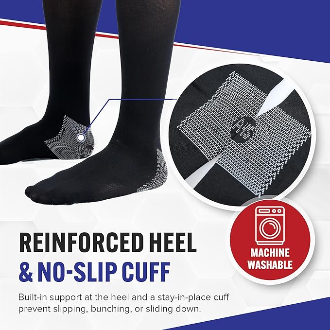 American Hospital Supply – Knee High Compression Socks – 15–20 mmHg, Black, Medium – Lightweight Medical Stockings for Daily Wear – Pack of 3 Pairs
