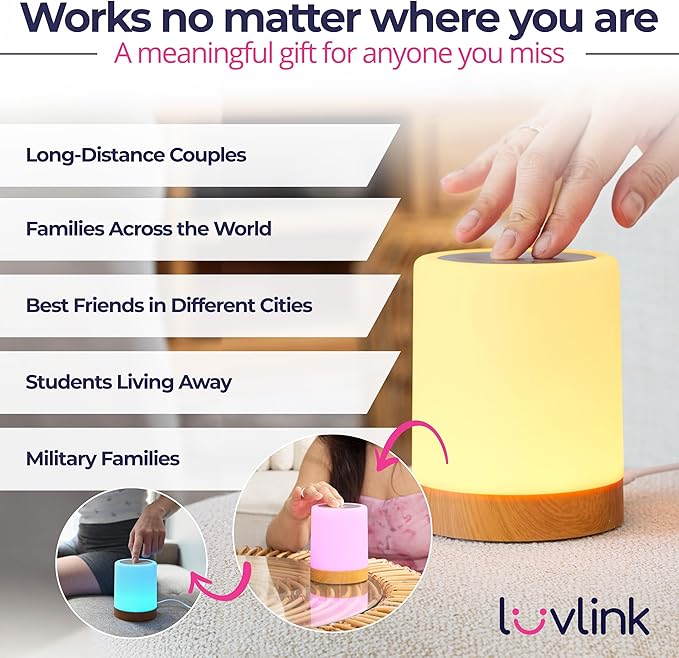 LuvLink Friendship Lamp v2.0 - Long Distance WiFi Touch Lamps for Couples, Friends & Family | Stay Connected from Anywhere – Easy App Setup – No Subscription (Set of Two)