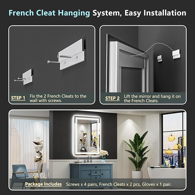 28x32 LED Bathroom Mirror with Lights, Backlit & Front Lit, Anti-Fog Lighted Vanity Mirror for Bathroom Wall, 3 Colors, Dimmable, Memory, HD Tempered Glass, Shatter-Proof, Horizontal/Vertical