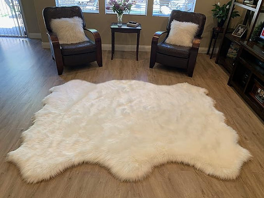 LAMBZY Faux Sheepskin Super Soft Hypoallergenic Silky Shag Rug for Living Room, Kids Room, Sofa (Sexto 6 Pelts 6'x6', White)