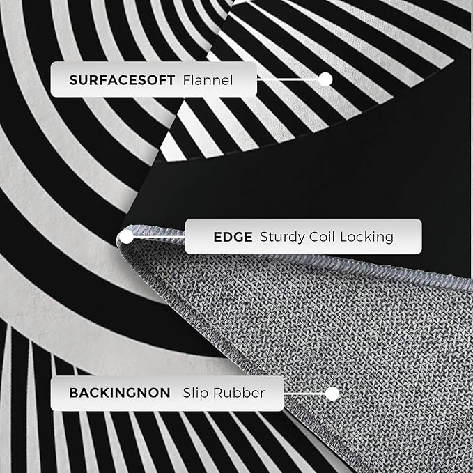 Black and White Circle Rugs for Home Decor, 5x7 ft, Abstract Op Art Area Rugs for Living Room, Soft Non Slip Washable Modern Geometric Carpet Bedroom Decorations Dt-Ghf-31